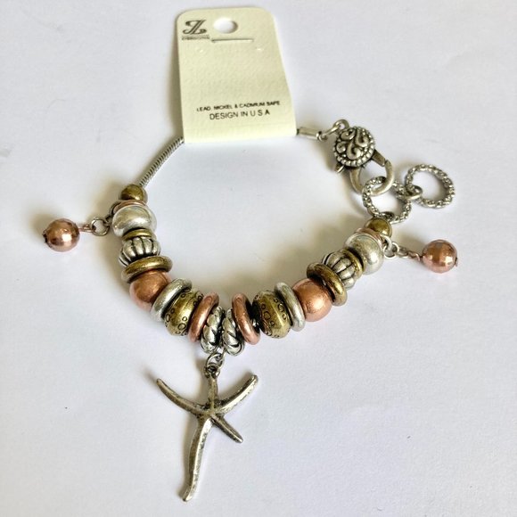 Gold Silver Copper Starfish Sea Life Charm Bracelet 7-8.5" Plus Size Plated - Picture 3 of 10